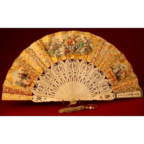 Bone Fan Illuminated by Hand on Both Sides, XIX Century.