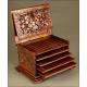 Antique Hand Carved Black Forest Wood Cigar Humidor.