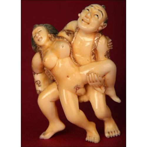 Antique Japanese Erotic Netsuke, Hand Carved in Ivory. Signed