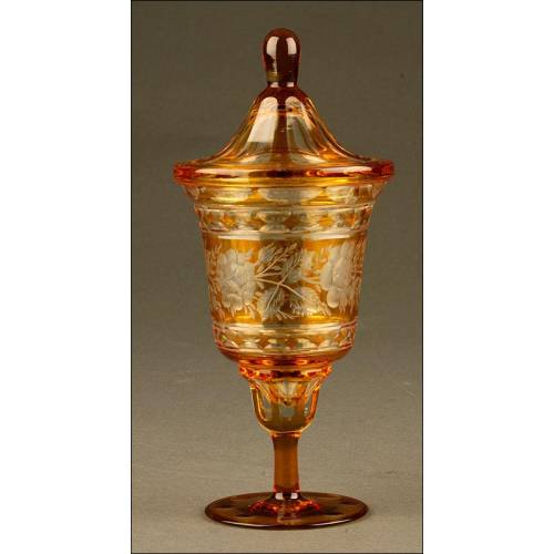 Precious Hand Carved Bohemian Crystal Cup. Made in Bicolor Crystal and with Lid.