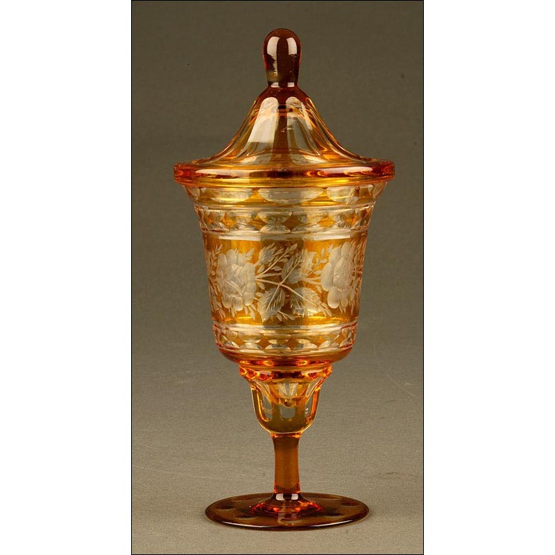 Precious Hand Carved Bohemian Crystal Cup. Made in Bicolor Crystal and with Lid.