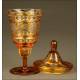 Precious Hand Carved Bohemian Crystal Cup. Made in Bicolor Crystal and with Lid.