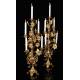 Pareja de Candelabros de Iglesia Franceses en Bronce Dorado. 72 cms Altura. Siglo XIX, en Excelente Estado