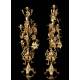 Pareja de Candelabros de Iglesia Franceses en Bronce Dorado. 72 cms Altura. Siglo XIX, en Excelente Estado