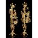 Pareja de Candelabros de Iglesia Franceses en Bronce Dorado. 72 cms Altura. Siglo XIX, en Excelente Estado