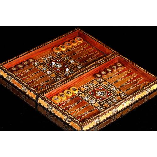 Impressive Arabian Backgammon and Checkers Game. Years 80's. Original and Handmade