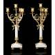 Beautiful Pair of Candelabra in Gilded Bronze and Marble. France, XIX Century