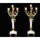 Beautiful Pair of Candelabra in Gilded Bronze and Marble. France, XIX Century