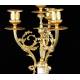 Beautiful Pair of Candelabra in Gilded Bronze and Marble. France, XIX Century