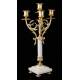 Beautiful Pair of Candelabra in Gilded Bronze and Marble. France, XIX Century