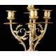 Beautiful Pair of Candelabra in Gilded Bronze and Marble. France, XIX Century