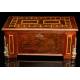 Large Solid Wood Box Decorated with Marquetry. With its key. 1930's.