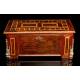 Large Solid Wood Box Decorated with Marquetry. With its key. 1930's.