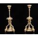 Elegant Pair of Antique Bronze Candlesticks. France, XIX Century