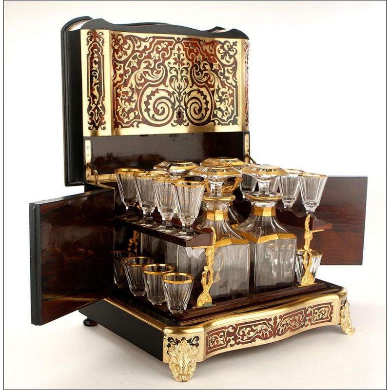 Sensational Decorated Liquor Cabinet with Boulle Marquetry. France, Circa 1870