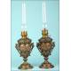 Precious set of antique oil lamps. S. XIX.