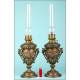 Precious set of antique oil lamps. S. XIX.