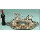 Coffee-Tea Set with Tray in Solid Silver (3751 grs.). Spain. 20th Century