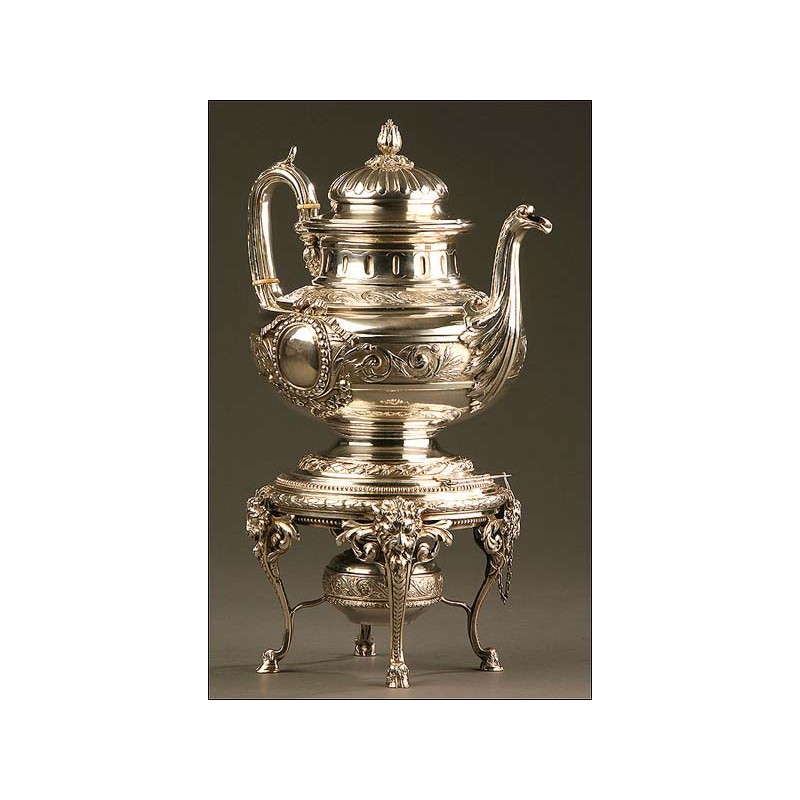 Important Solid Silver Samovar, France, XIX Century.