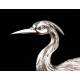 Stylized Crane Figure in Solid Silver Contrasted. Spain, Mid XX Century