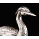 Stylized Crane Figure in Solid Silver Contrasted. Spain, Mid XX Century