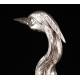 Stylized Crane Figure in Solid Silver Contrasted. Spain, Mid XX Century