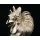 Hand Carved Solid Silver Rooster. Years 60 of S. XX. With gems in the eyes. 250 grams.