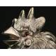 Hand Carved Solid Silver Rooster. Years 60 of S. XX. With gems in the eyes. 250 grams.