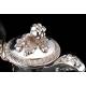 Impressive Solid Silver and Ebony Teapot. Contrasted. France, S. XIX