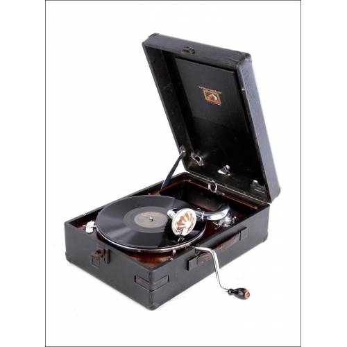 Elegant Antique Suitcase Gramophone His Master's Voice Model 102. France, 1930's