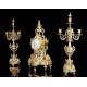 Antique Bronze Clock and Candlestick Set. France, XIX Century