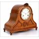 Elegant Mantel Clock with Hand Carved Wood Box. Germany, 1930's