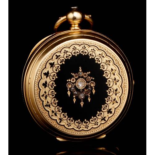 18K Gold Pocket Clock Huguenin et Fils, 1880