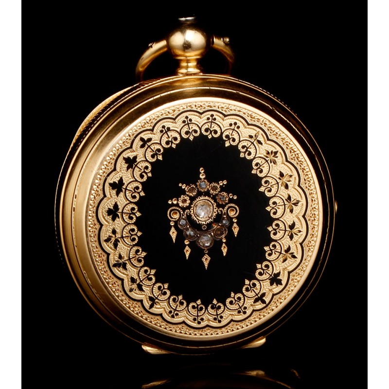 18K Gold Pocket Clock Huguenin et Fils, 1880