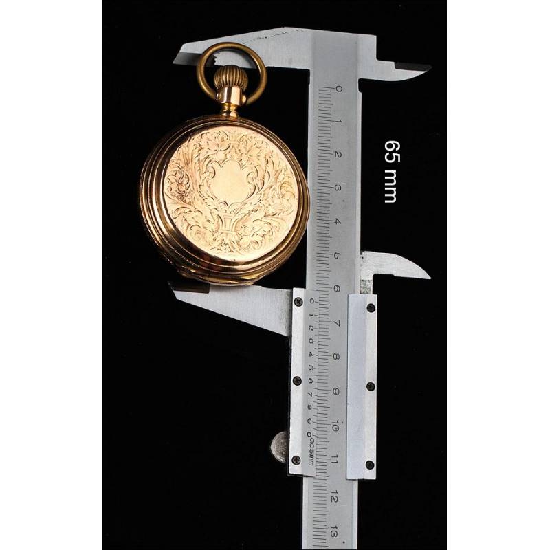 Reloj de Bolsillo Antiguo J. Trilla con Caja de Oro y Doble Esfera. Suiza,  Circa 1890