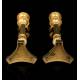 Antique Bronze Candlesticks, S. XIX.