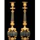 Antique Candlesticks in Gilded and Patinated Bronze. France, XIX Century