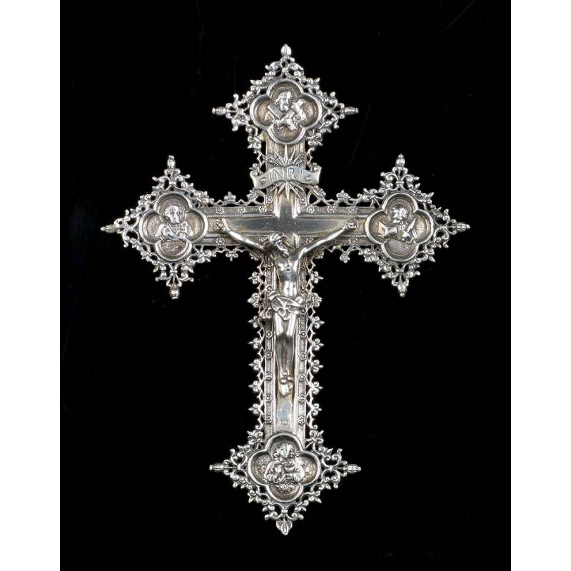 Antique Silver Hanging Cross, Circa 1930.