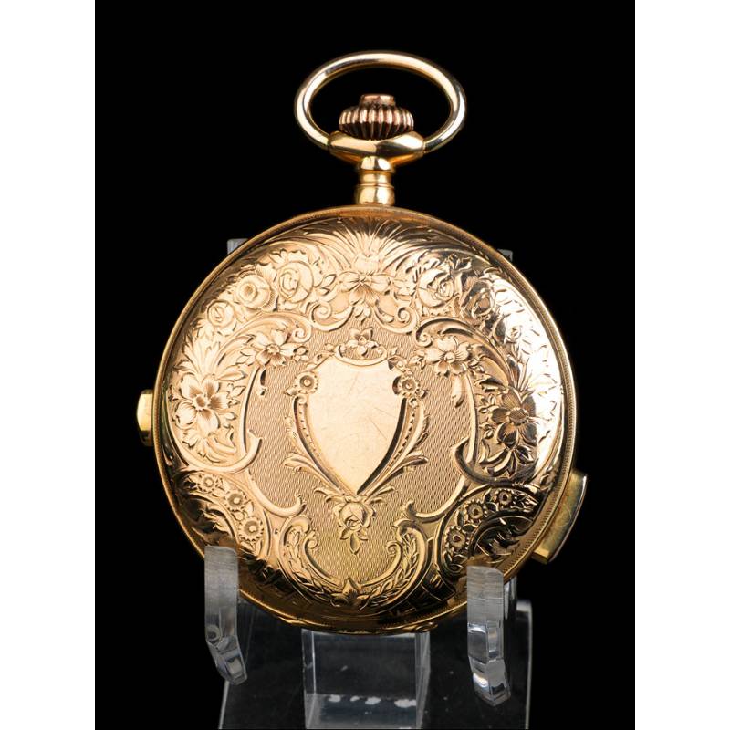 Antiguo Reloj de Sonería Cuartos y Cronómetro. Oro 18K. Suiza,
