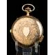 Reloj de Bolsillo Antiguo. Sonería Cuartos y Cronómetro. Oro 18K. Suiza, 1910