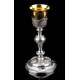 Precious Antique Silver Chalice with Paten and Case. France, XIX Century