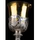 Precious Antique Silver Chalice with Paten and Case. France, XIX Century