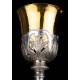 Precious Antique Silver Chalice with Paten and Case. France, XIX Century