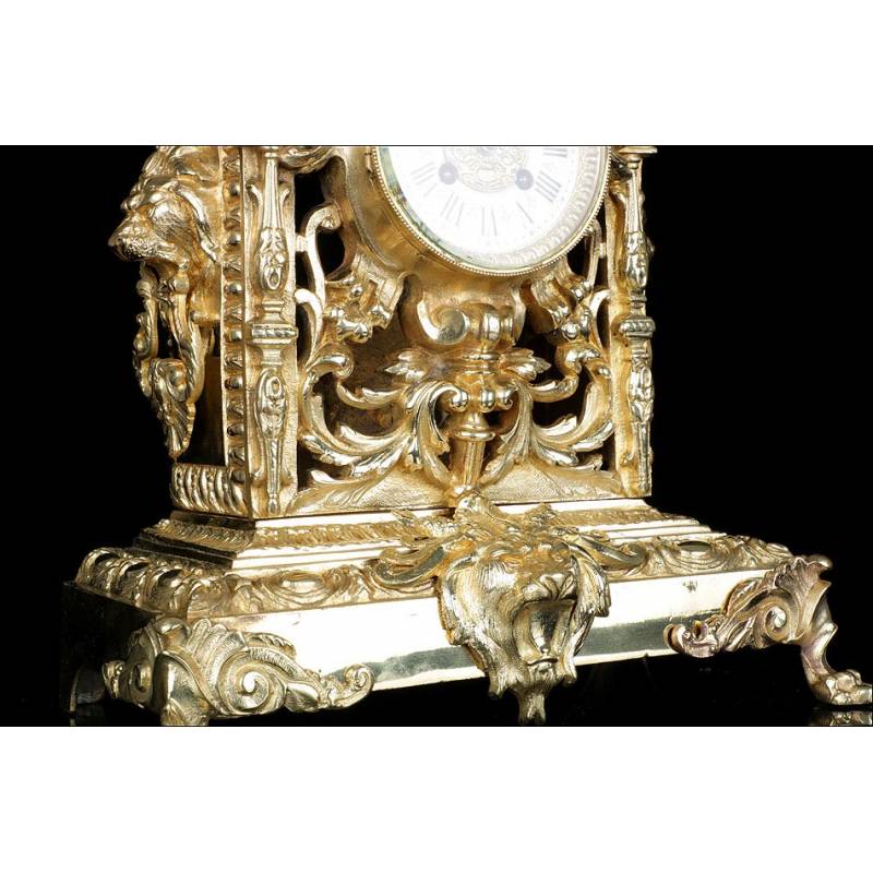 Antique French Marble & Bronze Mantel Clock w/Lion - 19th C.
