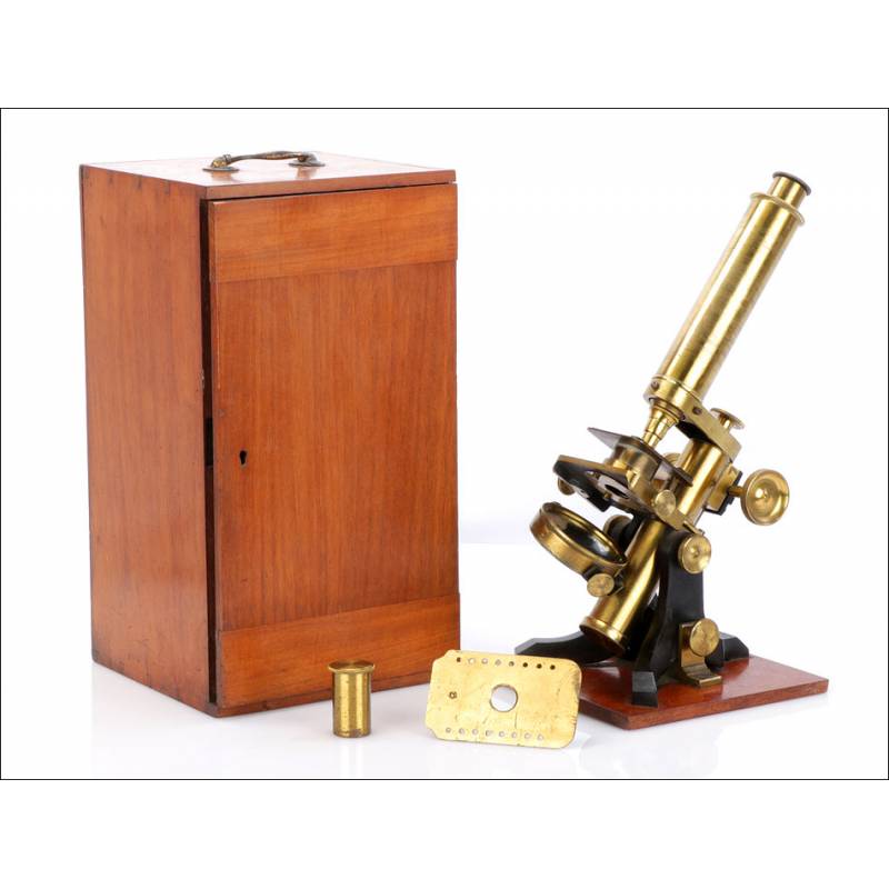 Microscope de Poche Édouardien Antique en Laiton, Angleterre, 1910