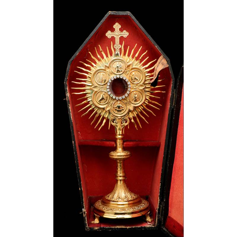 Antique Monstrance in Gilded Brass. Evangelists. France S. XIX