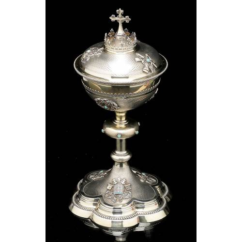 Antique Solid Silver Ciborium with Papal Symbols. Henri Chevron. France, Circa 1900