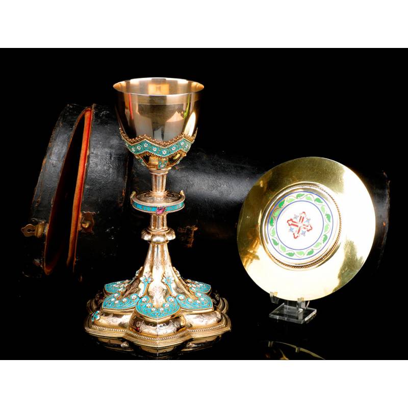 Antique Chalice in Gilded Silver and Enamel, by Louis Guillat. Lyon, France. XIX CENTURY.