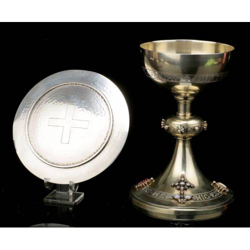 Antique Chalice and Paten in Solid Silver by Armand Caillat Fils. Lyon, France, Circa 1910