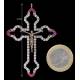 Chest Cross in Silver, Bronze, White Topaz and Pink Calcites. Years 70-80